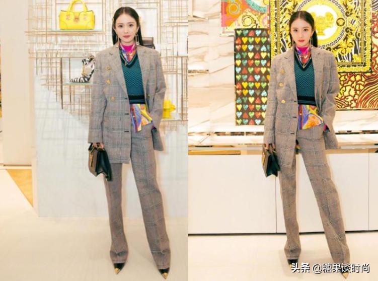 明星细格子西装外套搭配,黑白格子西装配什么裙子好看