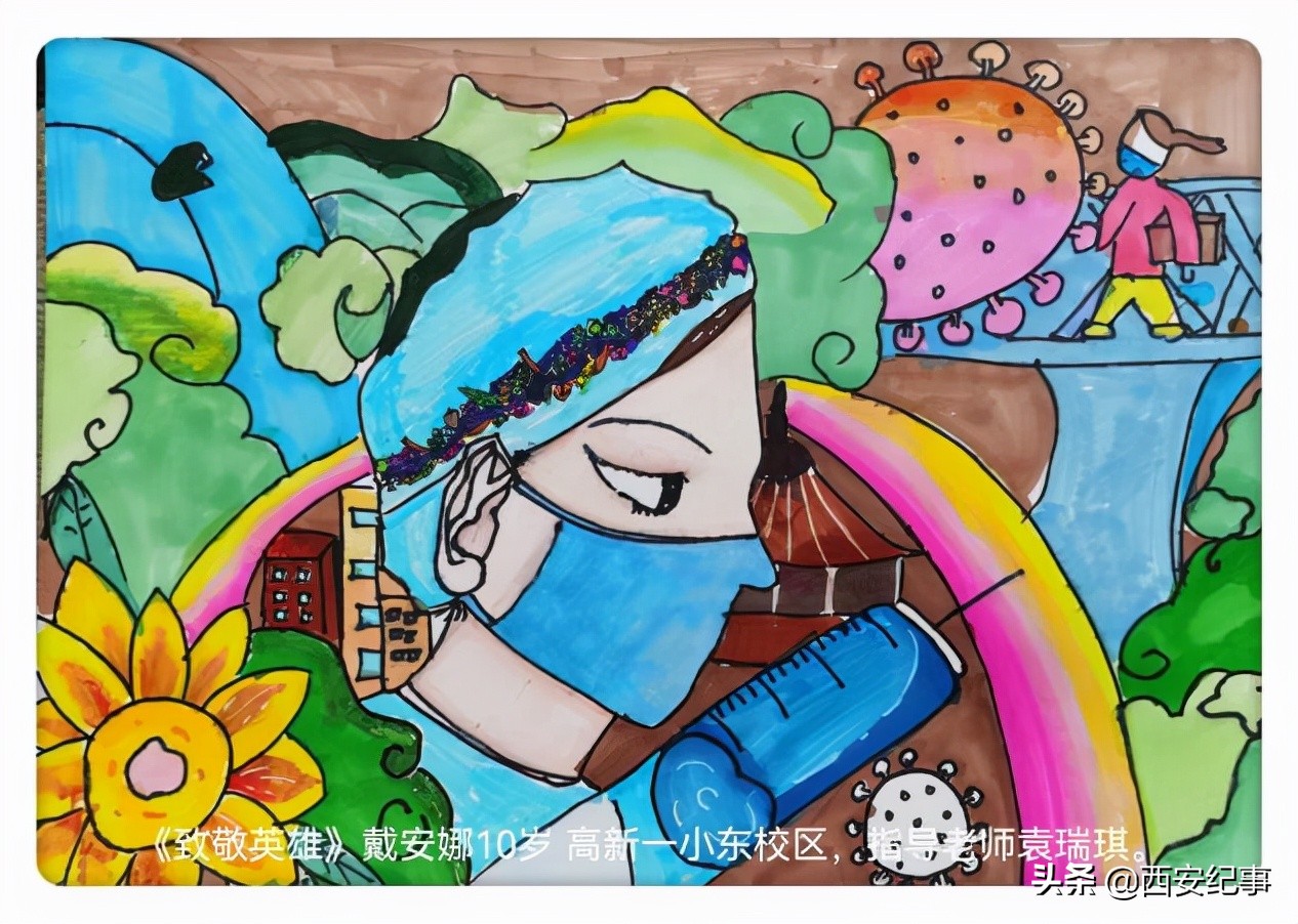 童心共绘抗击疫情的绘画作品,童心抗疫致敬先锋美术作品