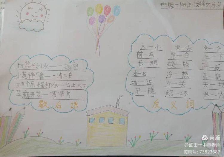 有思有得趣味识字—濮阳市油田第十中学一年级识字小报优秀作业展