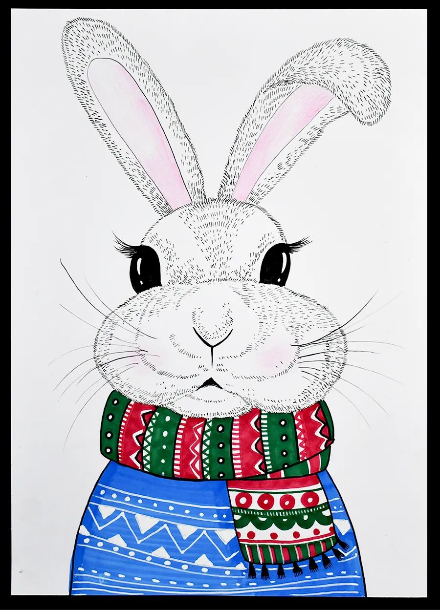 儿童画教程｜创意卡通艺术课程《时髦的小兔子》