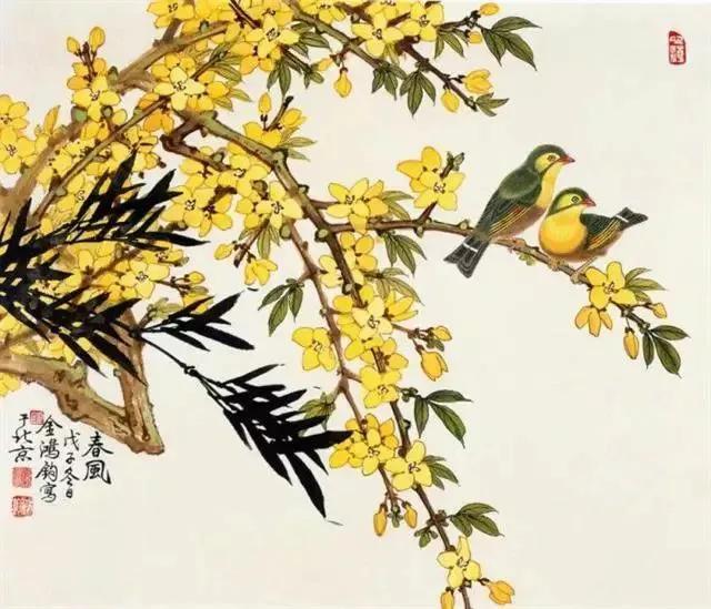 国画大师笔下的迎春花春意盎然,寒冷的冬季迎春花春意盎然