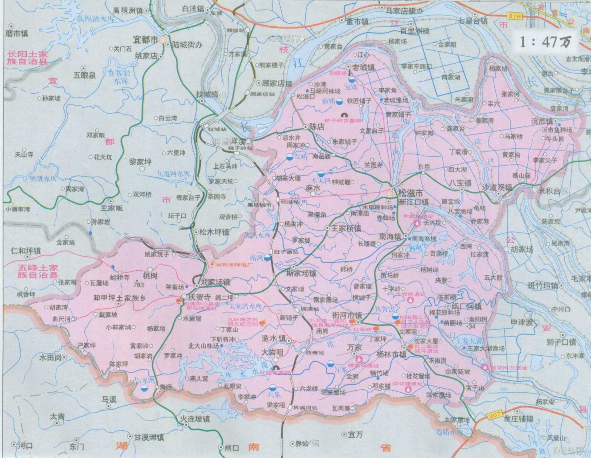湖北省松滋市位置图,湖北松滋市各乡镇地图