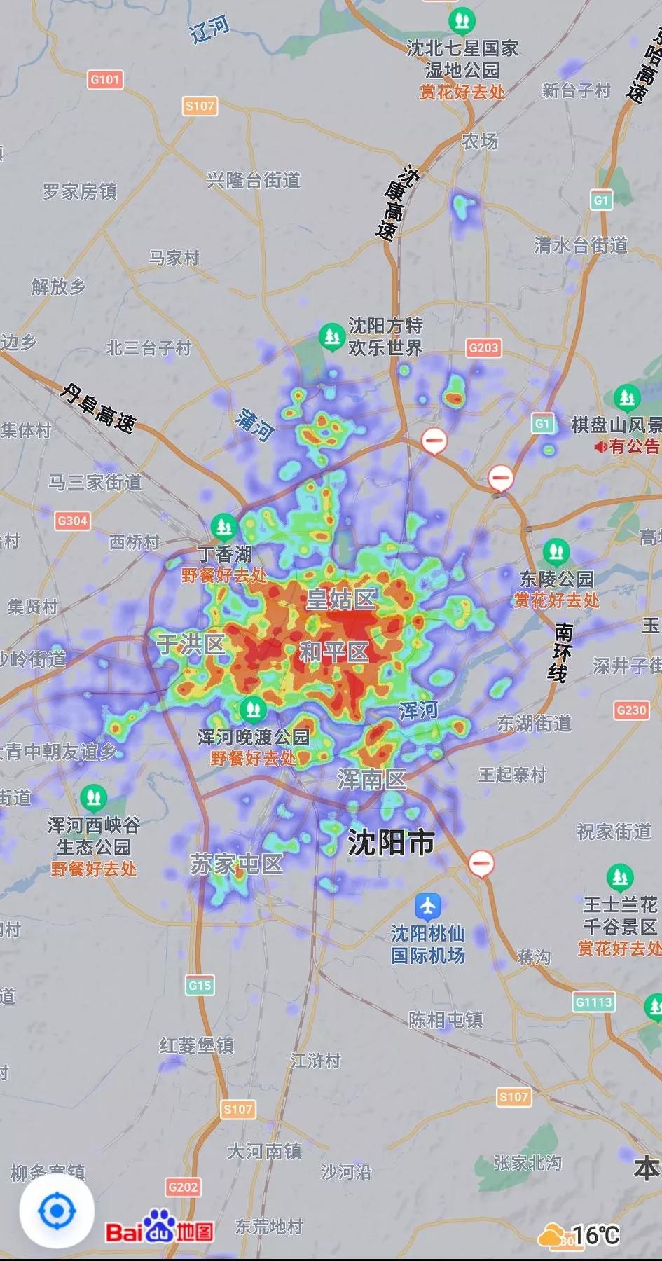 沈阳和温州,福州热力图对比沈阳