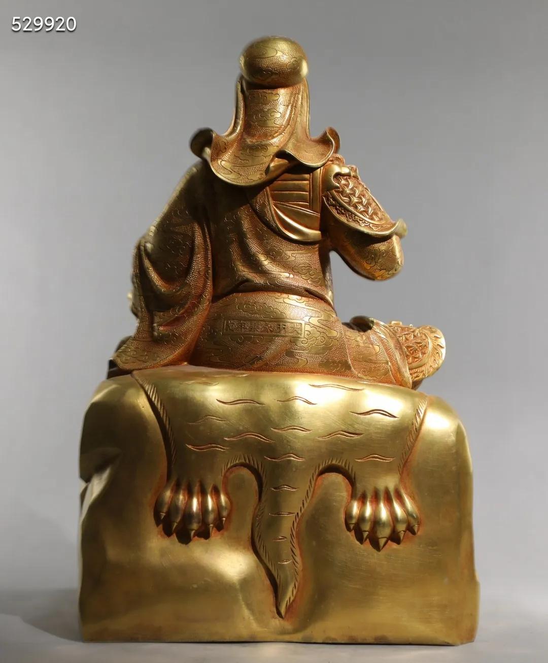 明精铸铜胎鎏金关公武财神坐像