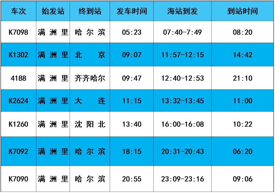 呼伦贝尔列车时刻表,呼伦贝尔最新列车消息