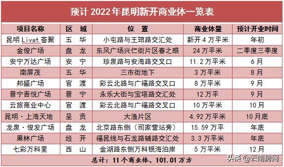 今年昆明将有11个商业项目开业，总面积上百万，能打的却不多