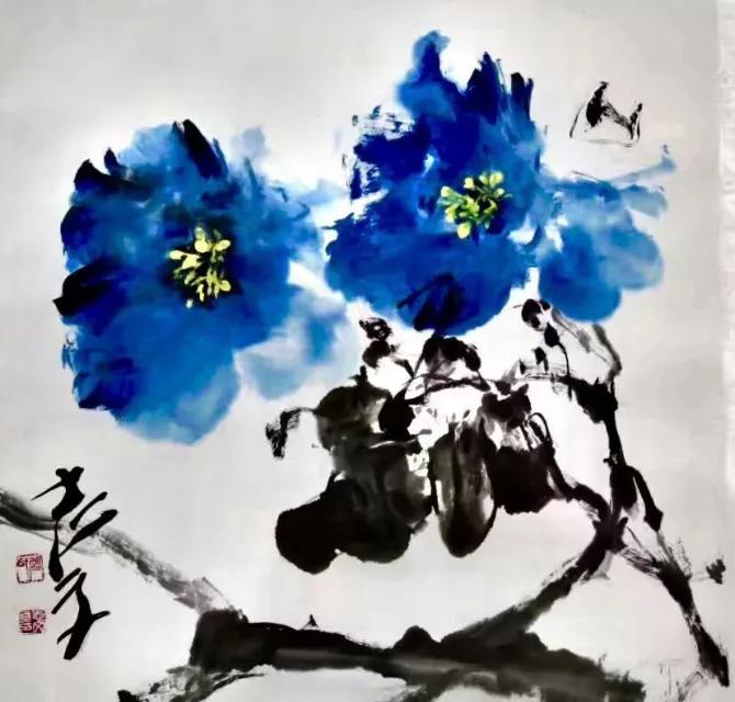 名家写意孔雀牡丹横幅画图片大全,国画写意牡丹画作品名家