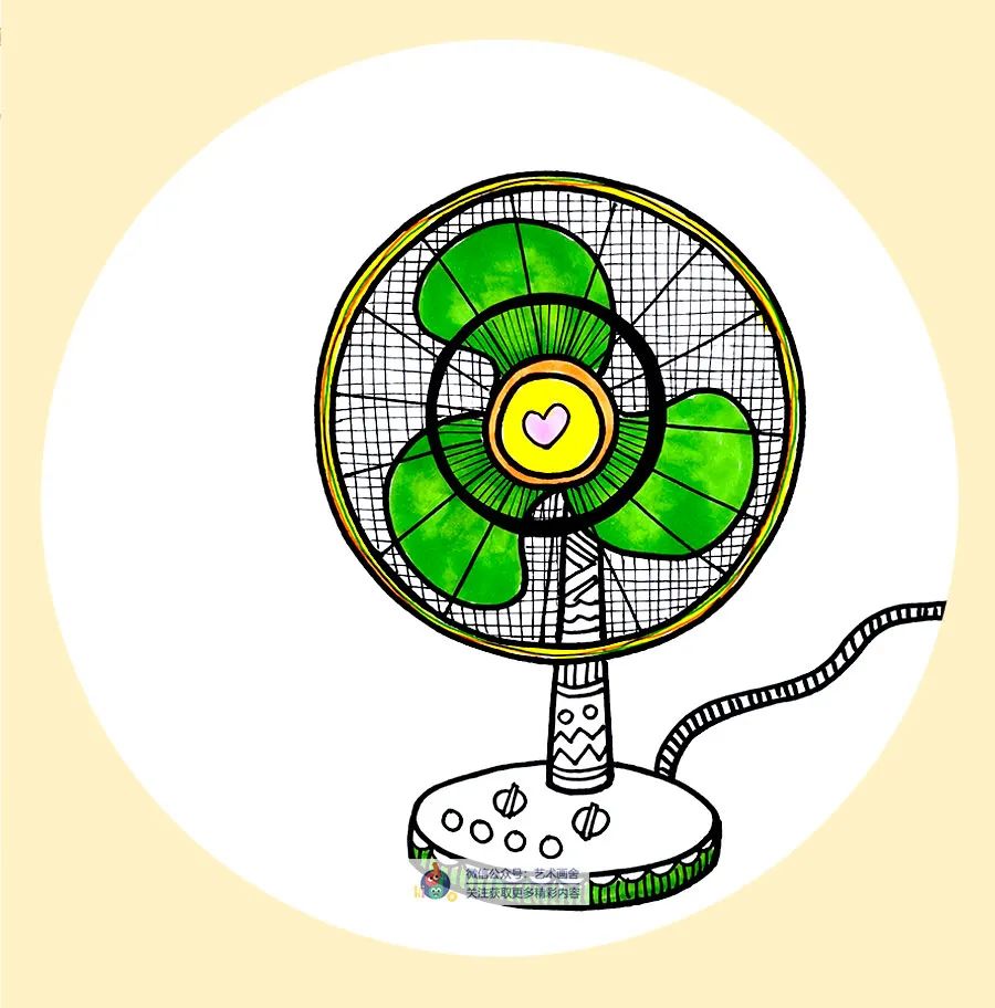 幼儿园美术作品电风扇线描,黑白线描电风扇