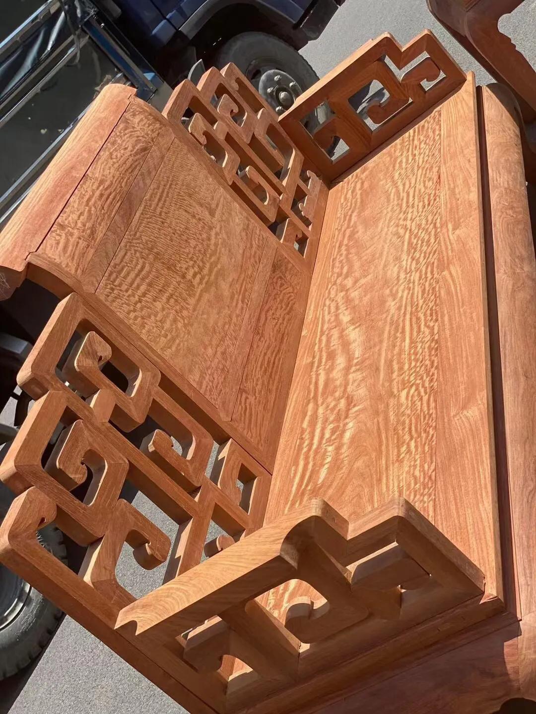 缅甸花梨十三件套荷花宝座沙发,缅甸花梨沙发富贵满堂六件套