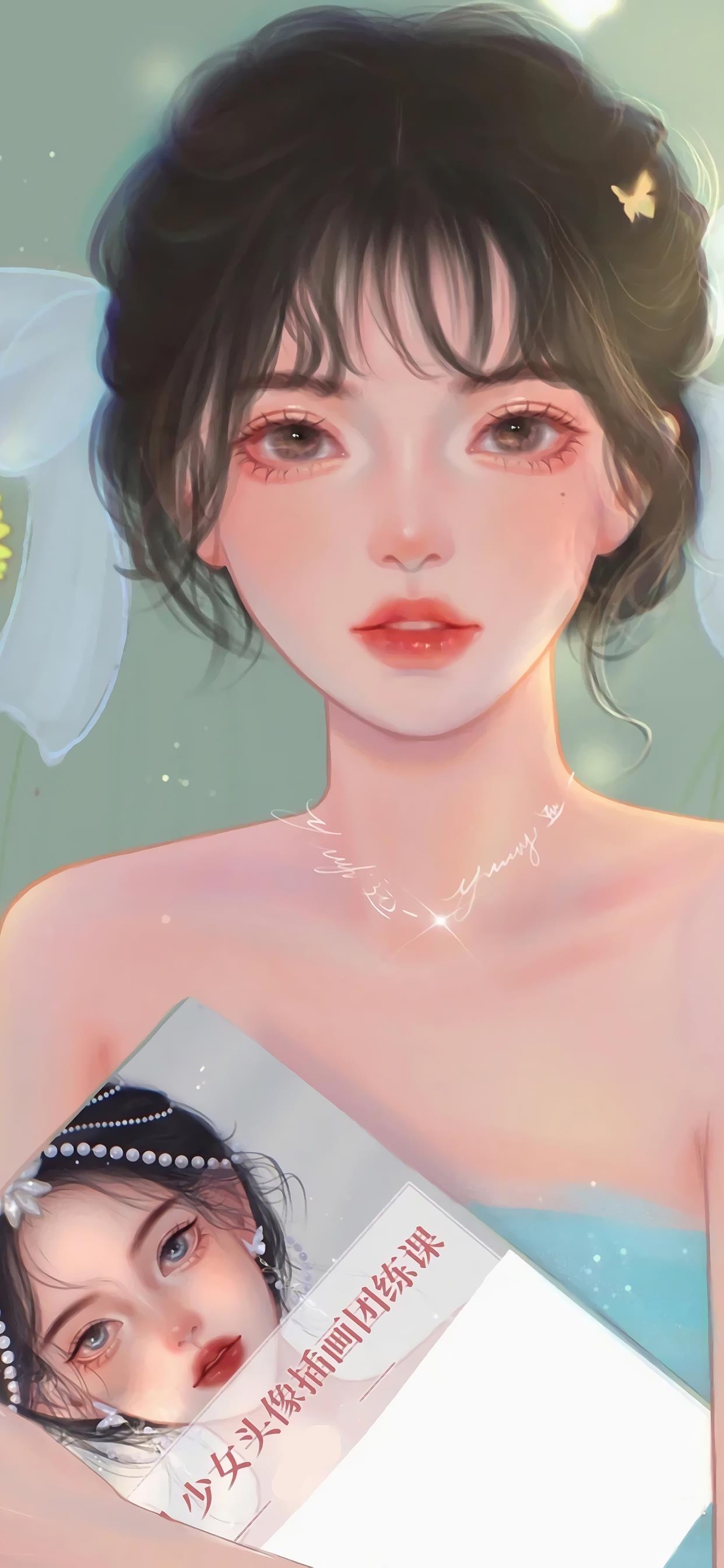 高级感壁纸女生插画,少女的柔情插画壁纸