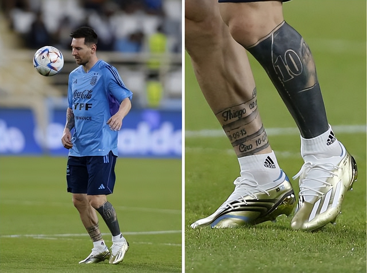 梅西穿上阿迪达斯定制的世界杯球鞋:金光闪闪+搭配阿根廷的蓝色