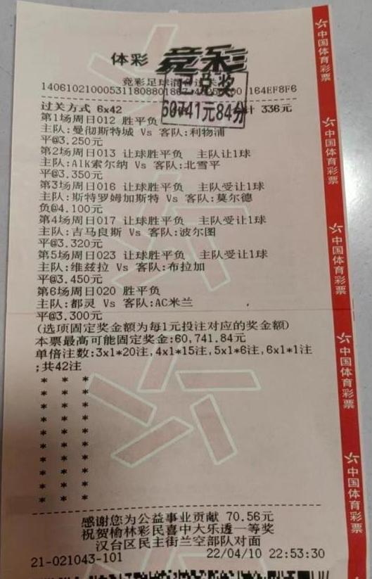 竞彩6串1中奖率,竞彩2200元6场容错中72万