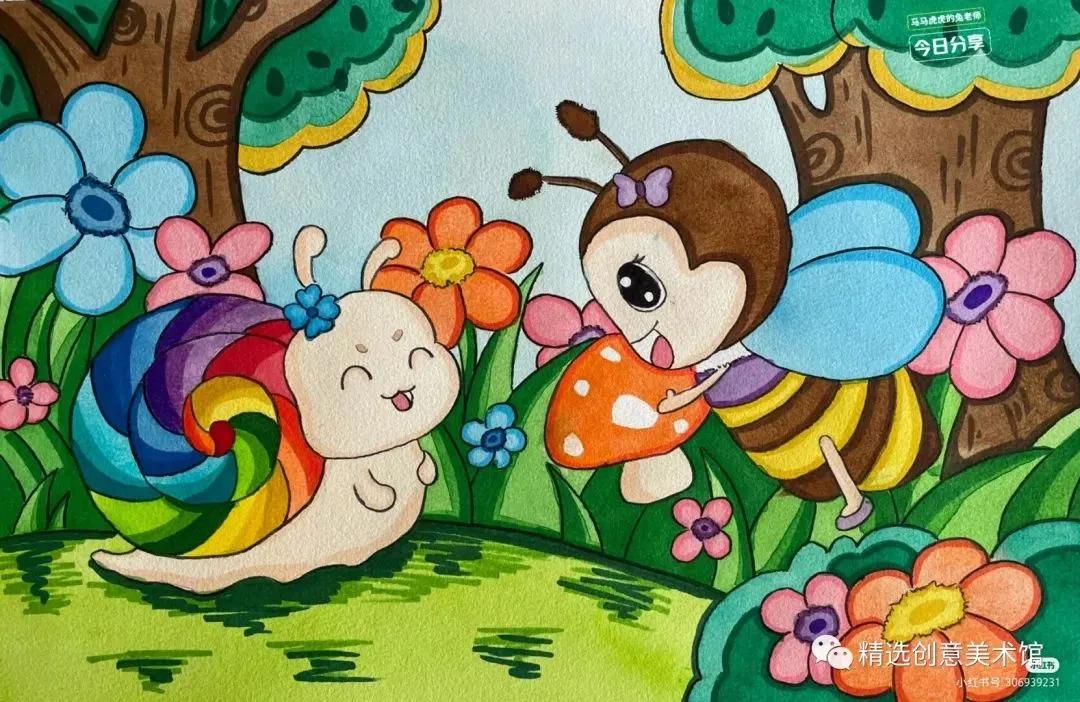 马克笔画儿童故事插画图,儿童简单马克笔绘画创意3-6岁