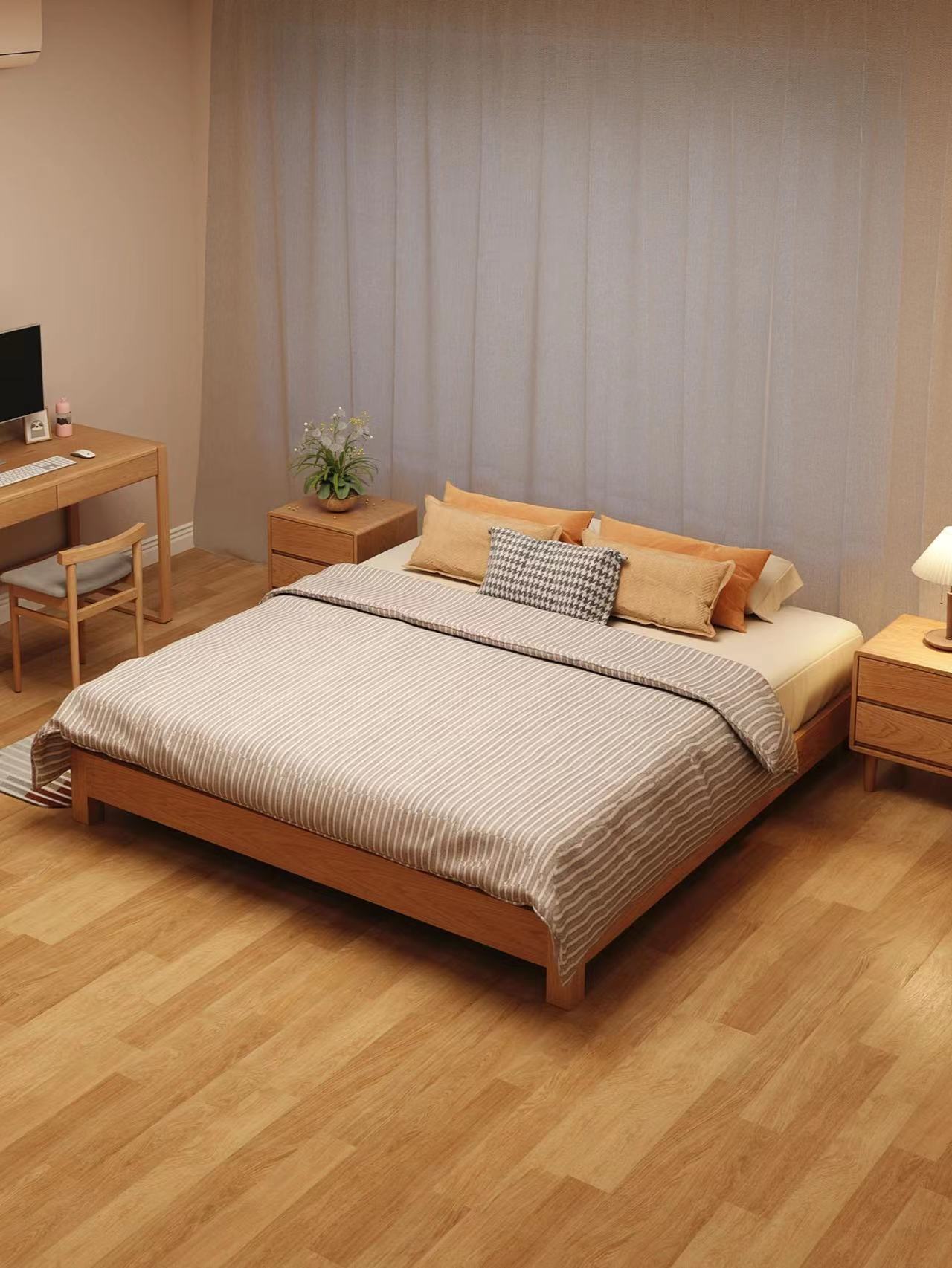 无床头全实木床,无床头极简实木床