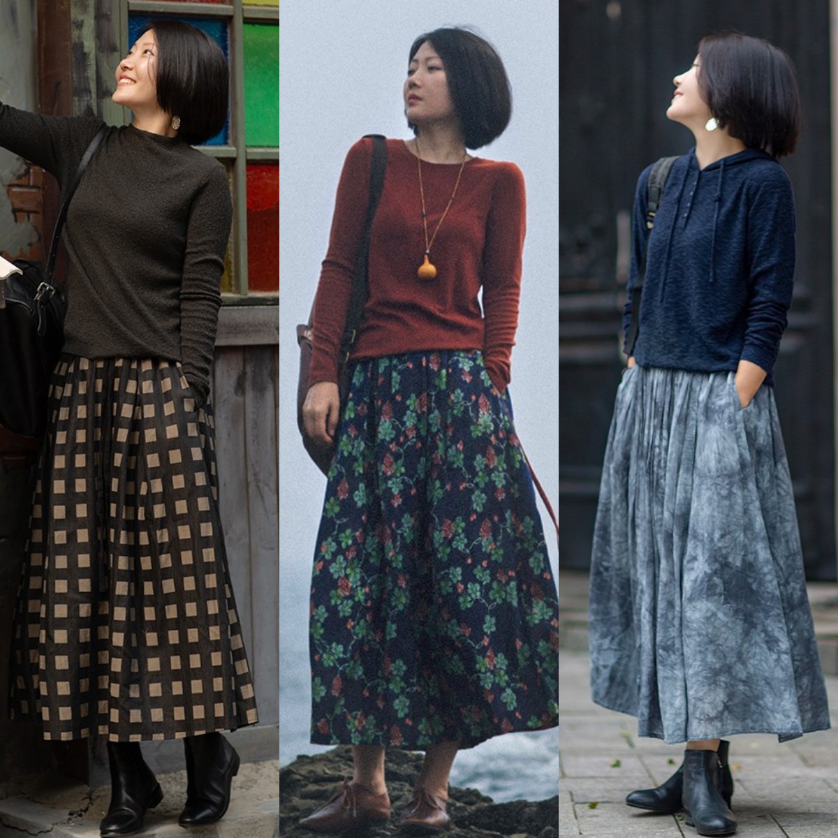 微胖半身裙春秋季显瘦穿搭,直筒半身裙穿搭微胖