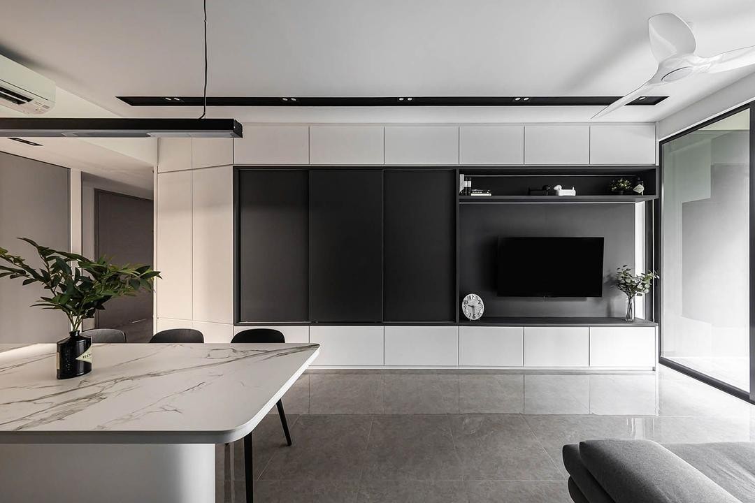 黑白灰装修配色技巧,现代简约装修黑白灰105平方米