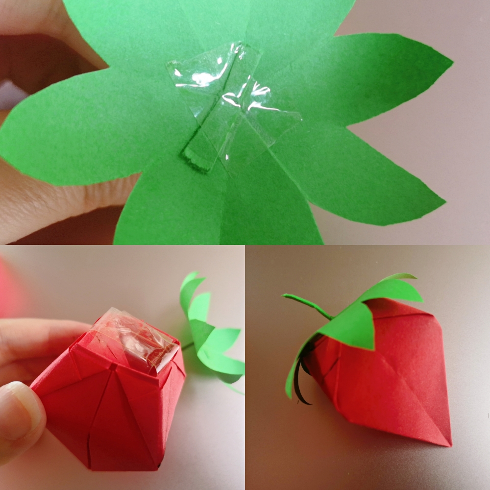 手工折纸做皮卡丘和草莓,用草莓形状的便利贴折纸