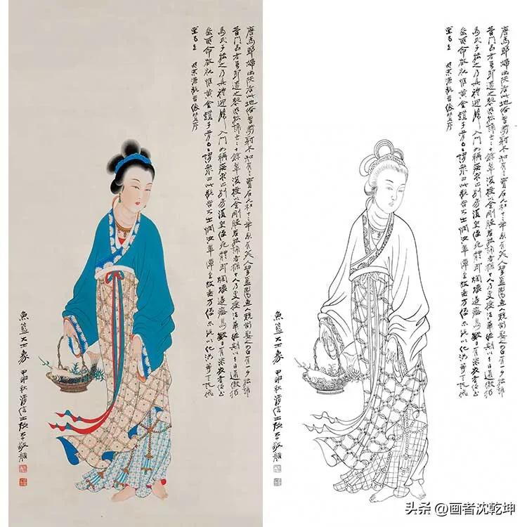 张大千临摹敦煌壁画白描稿,张大千工笔人物头部白描