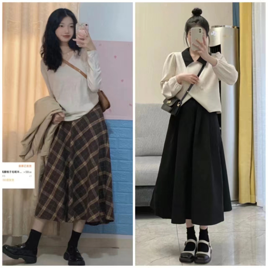 冬季流行鱼尾裙短款羽绒服穿搭,深色羽绒服搭配什么色的半身裙