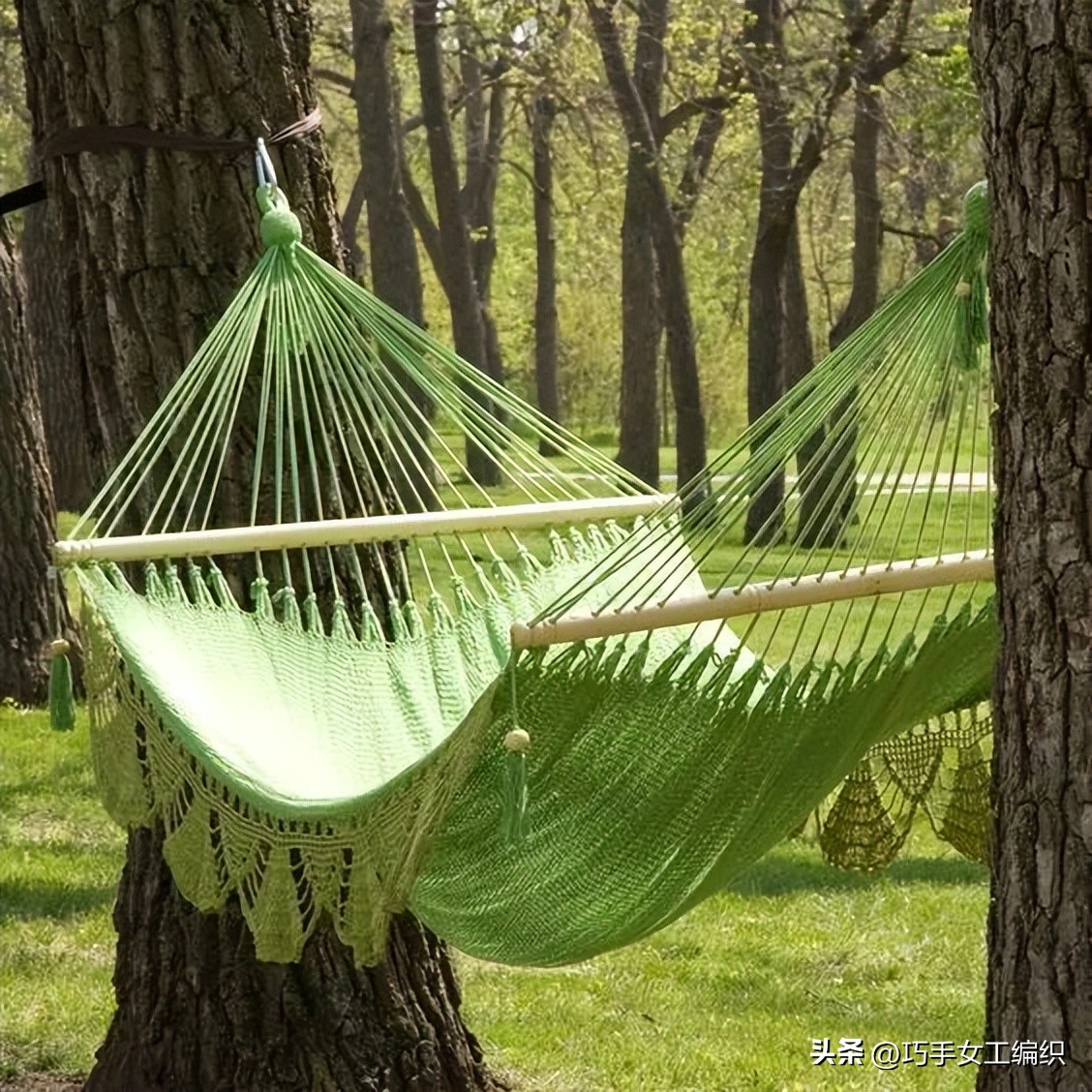 别再只会钩床罩，钩一张这样的吊床简直好用到你不信