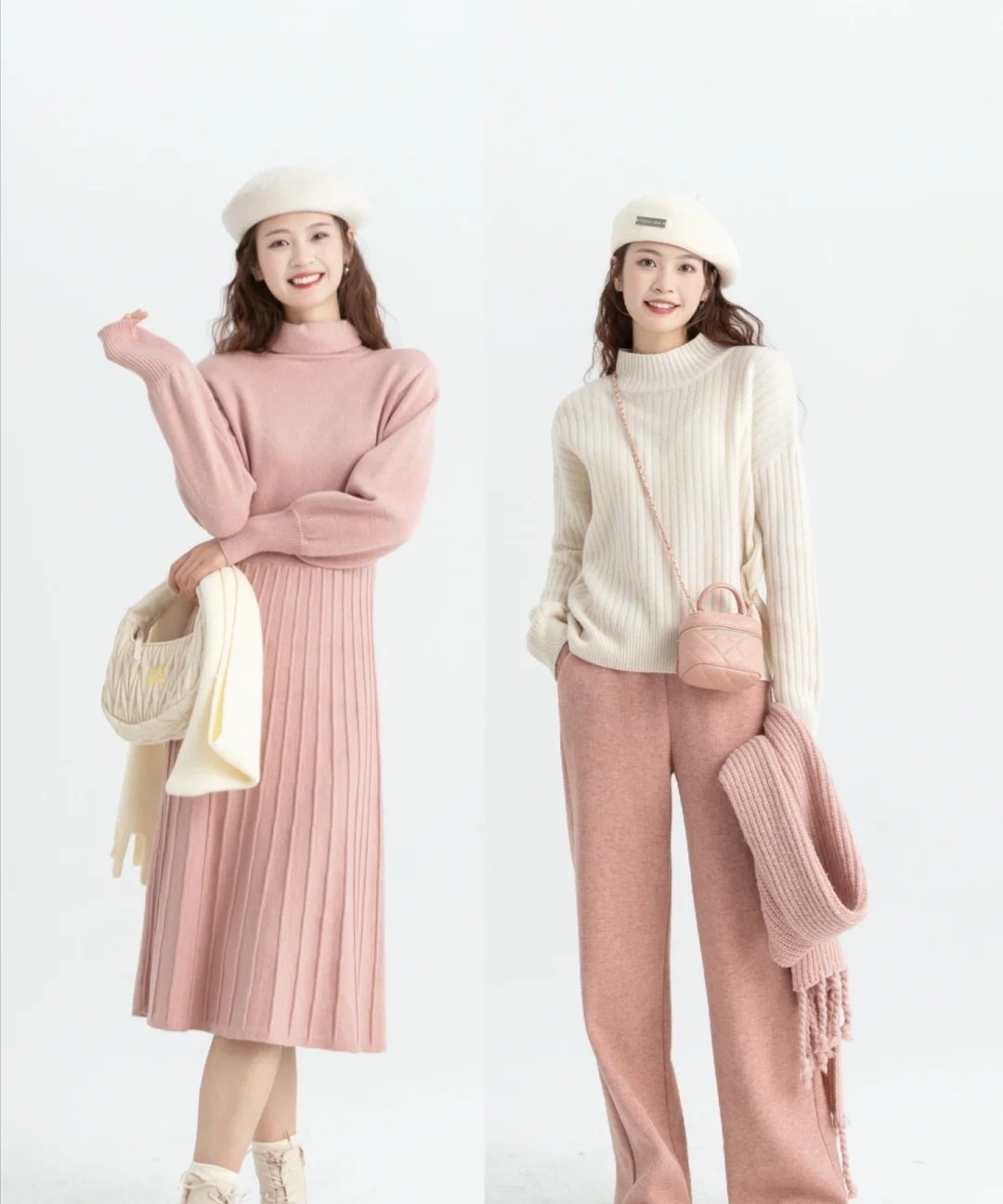 粉色系修身显瘦的穿搭女春秋,裸粉色显白又显嫩这样穿避免土气