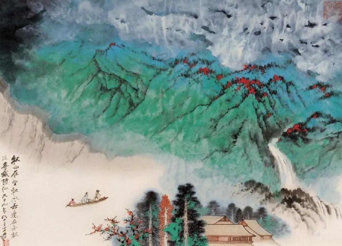 张大千的泼彩山水步骤,张大千泼墨泼彩山水赏析