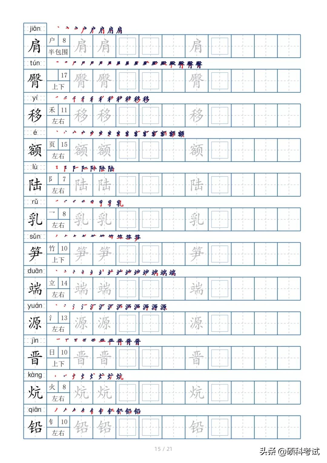 二年级上册语文生字偏旁笔顺练字,四年级下册的全部生字偏旁和笔画