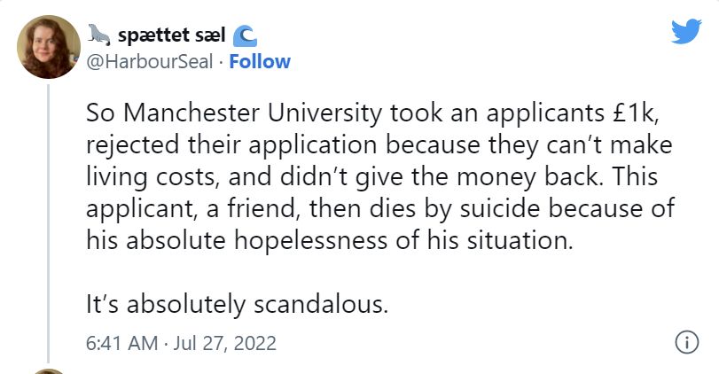 惋惜！曼彻斯特大学一学生因无法负担高额学费自杀身亡