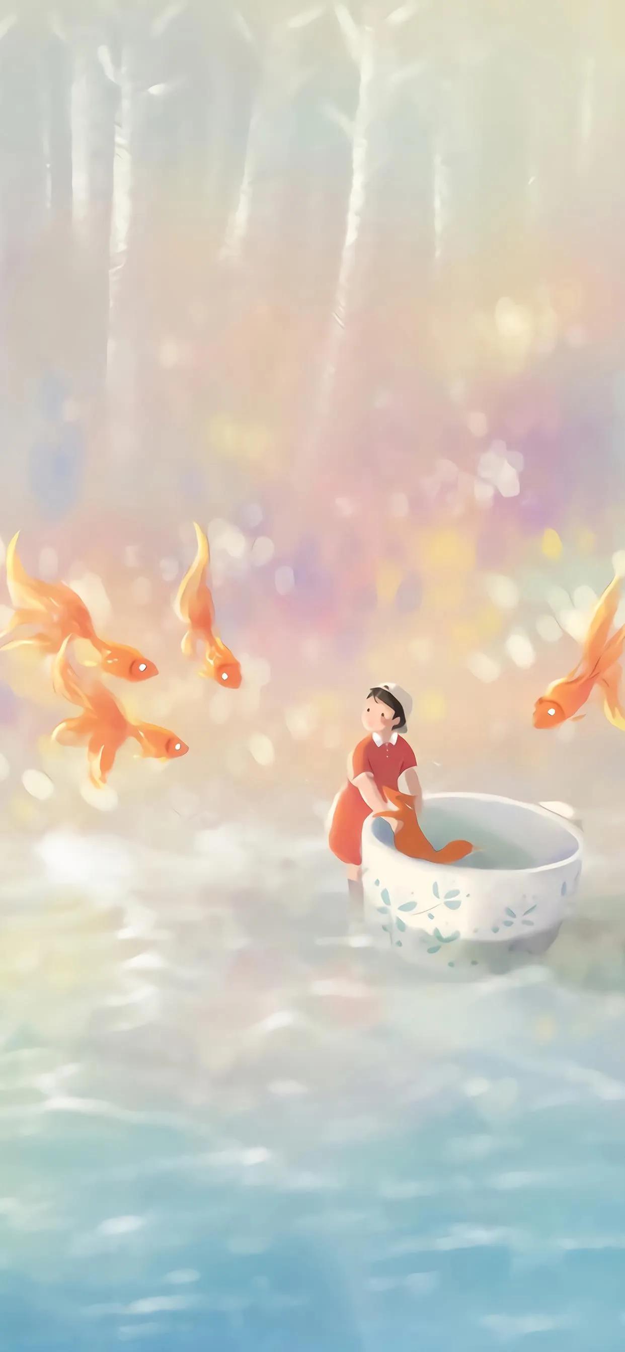 萌图100张可爱壁纸,春日海边小镇壁纸插画