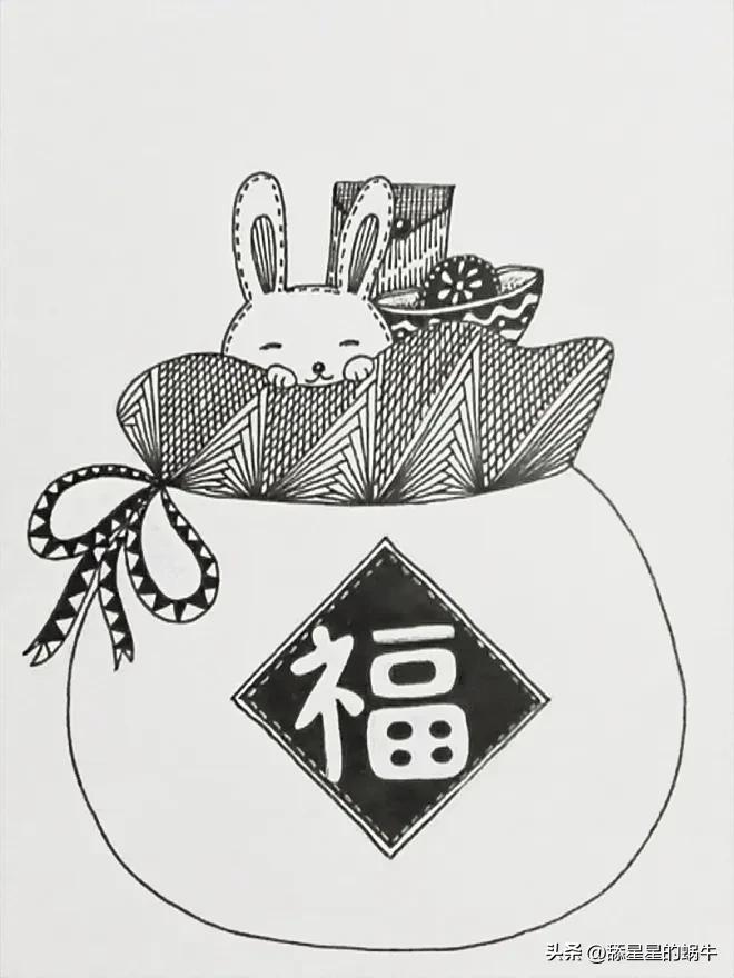 福袋线描稿黑白,福袋如何画彩铅画好看