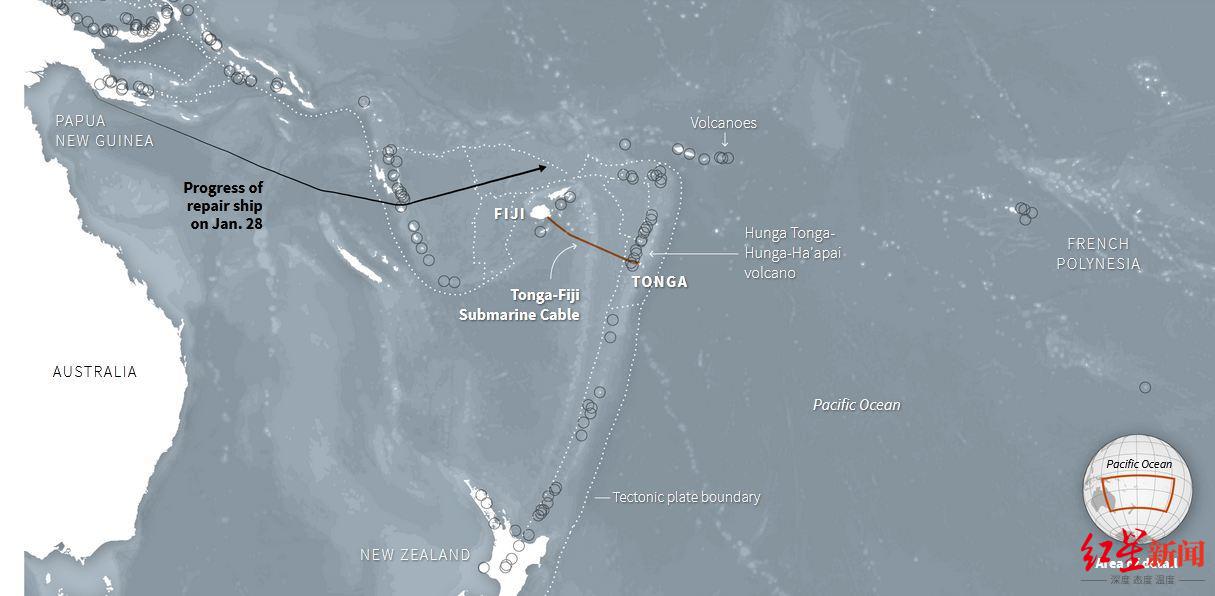 汤加火山后新产生的岛屿在哪里,火山喷发后的汤加地图