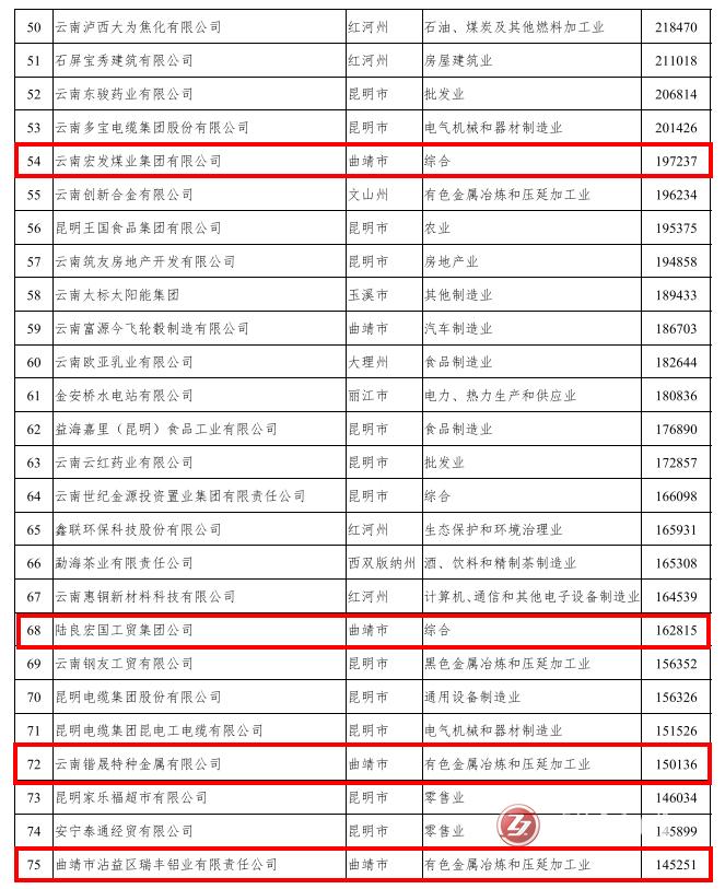 云南非公企业100强名单公布,云南十大民营企业排名