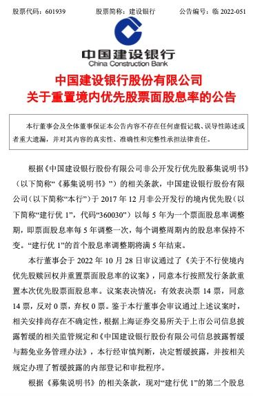 按照交行优1票面股息率4.07%计算,建设银行近5年股息率